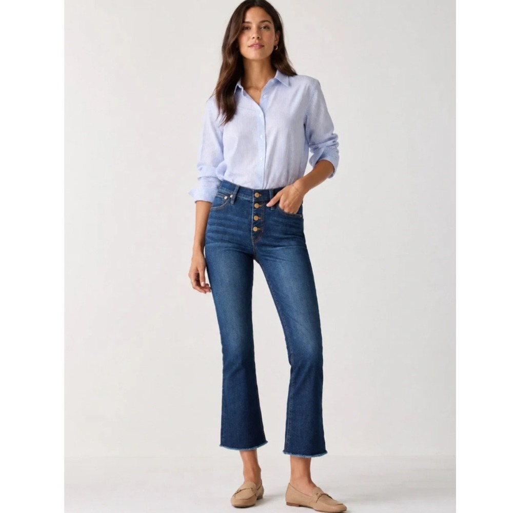 J.Crew Denim Billie Demi Boot Crop Button Fly Raw Edge Mid Rise Jeans | 28
